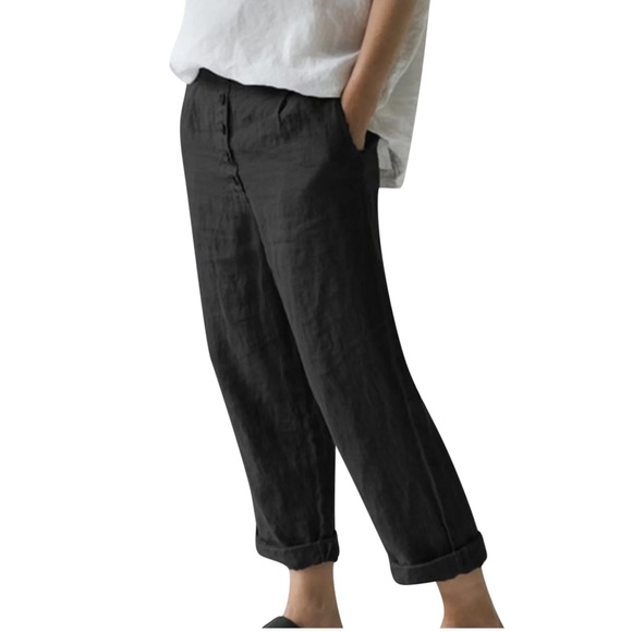 Anthropologie x Sandwich_linen Barrel Ankle Pants Pockets Lagenlook Black Sz S - Picture 1 of 14